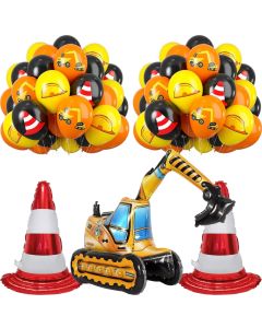 Construction 4D Foil Balloons 12inch Excavator Helmet Warning Printed Latex Balloons Construction Birthday Party Decorations