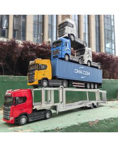 1:50 Alloy Diecast Large Truck Model Car Toy Simulation Container Toy Sound and Light Pull BackTransport Vehicle Model Kid Gifts