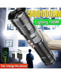 Super Bright Flashlight Built-in Battery USB C Rechargeable LED Flashlights 500000LM High Power Torch Lamp for Camping Lantern
