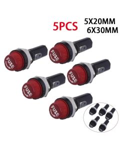 5Pcs 5x20 6X30mm Fuse Holders  Black Insurance Tube Socket Fuse Holder 10A 250V AC 15A 125V AC For 5*20 6*30MM Insurance Panel