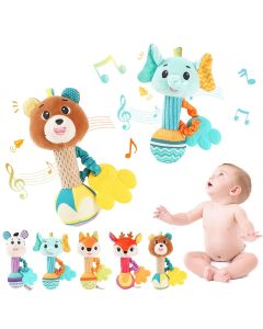 Baby Rattles Soft Stuffed Animal Rattle Hand Grip Baby Toys Shaker Crinkle Squeaky Sensory Travel Accessories for Toddler Gifts
