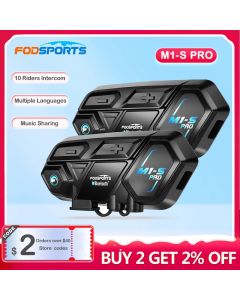 Fodsports M1S Pro Bluetooth Helmet Headset Motorcycle Intercom 8 Riders 2000m Waterproof Wireless Intercomunicador Moto FM Radio