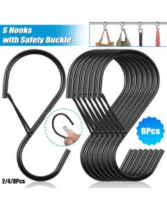 2/4/8Pcs 4Inch S Hooks for Hanging with Safety Buckle Heavy Duty S Hooks Large Metal S Hooks for Hanging Plants Jeans Pots Bags