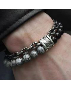 1 Piece Punk Simple Temperament Black Beaded Chain with Natural Stone Beaded Chain Bracelets MEN'S FASHION Items Holiday Travel