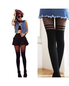 Women Sexy Tights Double Stripe Silk Stockings Thin Lady Vintage Stockings Pantyhose Summer Female Hosiery Stockings