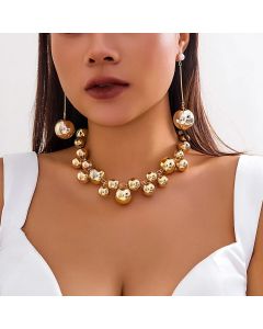 Punk Acrylic CCB Big Ball Bead Chain Necklace Drop Earrings for Women Vintage Chunky Clavicle Chain Grunge Jewelry Set Steampunk