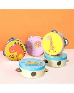 4-inch Wooden Tambourine Cute Cartoon Hand Clapping Drum Shaking Tambourine Percussion Musical Instrument