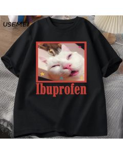 Ibuprofen Cat Meme Tshirt Funny Cat Graphic Tee Cute Cat Lover Cotton T-Shirt Casual Funny T Shirts Unisex Oversized Tshirt Tee