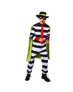 Hamburger Thief Burglar Cosplay Costume Funny Men's Halloween Party Striped Shirt Pants Cape Hat Mask Takerlama