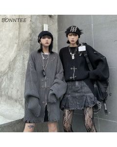 Pullovers Women Autumn Winter Korean Style Long Sleeve Knitted Tops Ins Streetwear Loose Solid Zippers Harajuku O-neck Spliced