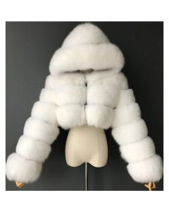 High Quality Furry Cropped Faux Fur Coats and Jackets Women Fluffy Top Coat With Hooded Winter Fur Jacket Manteau Femme