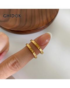 GHIDBK Tarnish Free Stainless Steel 18K Gold Pvd Plated Starburst Textured Rings for Women Fashion Wedding Jewelry Stackable