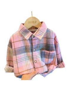 Autumn Children's clothes Girls Boys Casual Retro Lapel Shirt Long Sleeves Single-breasted Tops Blouses Plaid Shirts