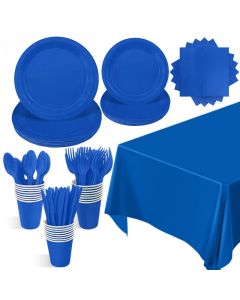 Solid Dark Blue Theme Birthday Super Girls Decorations Party Disposable Tableware Paper Napkins Cups Plates Tablecloths Straw