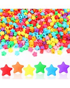 500Pcs Star Pony Beads, Star Shape Spacer Beads Rainbow Beads Bulk Large Hole for Birthday 4th of July Pride Party Decorate Jewe