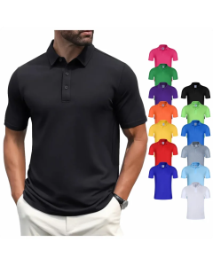 Men's Summer Solid Color Lapel Short-sleeved Casual Daily Outdoor Polo Shirt Fashion Button Top 13 colors