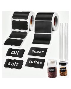 Black Waterproof Reusable Label Stickers With White Chalk For Mason Jars, Craft Room, Storage Spaces, Glass Bottles,Organization