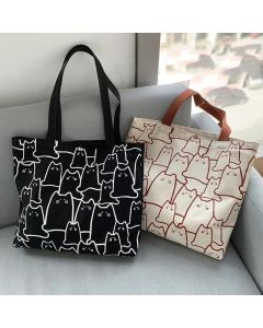 Cute Cat Shopper Handbags Shoulder Fashion Canvas Casual Shopping Girls Women Graphic Tote BagJapanese Cartoon Small Shoulder