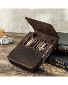 CONTACT'S FAMILY Handmade Fountain Pen Case Leather For Men Women Holder Pen Pouch Retro Pen Box Organizer Boys Girls School
