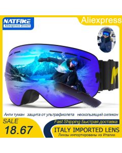 Ski Goggles Pro 100% UV400 Protection Anti Fog Interchangeable Lens Skiing Glasses Snowboard Snow Goggles for Men Women Natfire