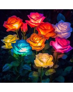 5 Heads Solar Lights Outdoor Decorative Solar Garden Lights Rose Flower Lawn Lamp for Yard Patio Garden Decor