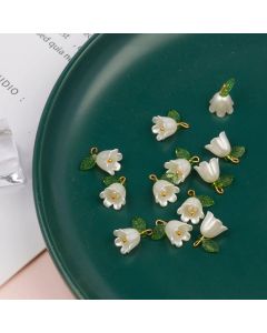 10Pcs/Set Imitation-Pearl Bell Orchid Pendant Stereoscopic Leaf Flower for DIY Necklace Bracelet Earrings Jewelry Accessories