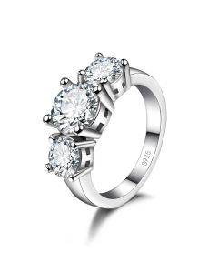 Hot Sale 925 Sterling Silver Color 3 CZ Stone Prong Setting Band Rings for Men Women Wedding Engagement Jewelry
