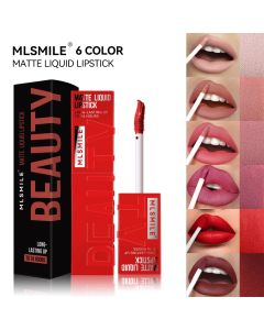 MLSMILE 6 Color Non-stick cup Velvet Satin Gloss Lip glaze Mist Liquid matte lipstick Waterproof long-lasting color liquid