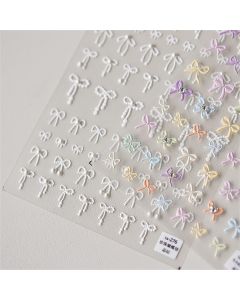 1sheet Japanese Kawaii Colorful White Line Bowknot 5D Black Self Adhesive Nail Art Decorations Stickers Ribbon Cute Decals DIY