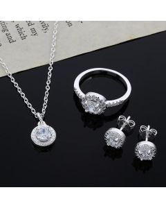 100% Pure 925 Sterling Silver Bridal Jewelry Sets Cubic Zircon Necklace Earrings Ring Gift for Women Birthday Valentines Xmas