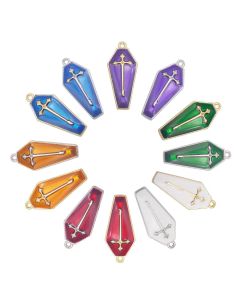12PCS Enamel Cross Coffin Charms Alloy Halloween Vampire Casket Pendant Jewelry Necklace Earrings Bracelet Handmade Accessory