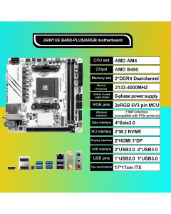 JGINYUE AMD AM4 ITX Motherboard supports Ryzen R3 R5 R7 1/2/3/4/5 series CPU DDR4 RAM Desktop PC PCI-E 3.0 B450I-PLUS ARGB MB