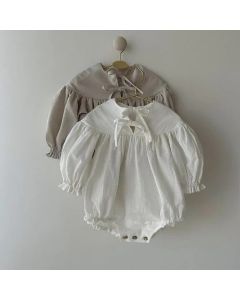 Rompers Eastern Europe Child Spring Autumn Bow Long Sleeves Long Sleeved Jumpsuit Causal 2024 Pleated Fashion Solid