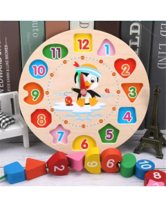Montessori Children Clock Puzzle Cartoon Animals Tangram Cognitive Numbers Clock Early Learning Threading Assembly Toys