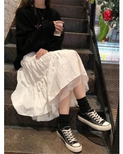 Long Tulle Midi Skirts Womens  Autumn Elastic High Waist Mesh Tutu Pleated Skirts Female Black White Long Skirt Streetwear