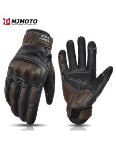 Vintage Leather Motorcycle Gloves CE Certification Summer Perforated Motorbike Racing Gloves Touch Screen Motocross Moto Gloves