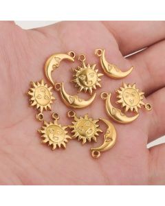 10pcs Stainless Steel No Fade Classic Sun Moon Charms DIY Handmade Necklace Bracelet Craft Jewelry Making Accessories Wholesale
