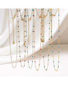 ZMZY Hot Pink Stainless Steel Link Cable Chain Fashion Gold Color Satellite Enamel Beads Necklace for Women Chic Summer Gift