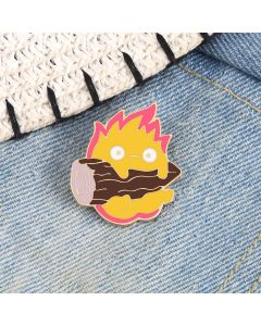 Fire Demon Calcifer Enamel Pins Cute Magic Fire Elf Firewood Anime Brooches Badges Shirt Lapel Pin Jewelry Gift For Friends Kids