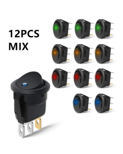12Pcs Rocker Switch Toggle 12v SPST 3 Pins 2 Position ON/Off Blue LED Light Illuminated Boat Switch