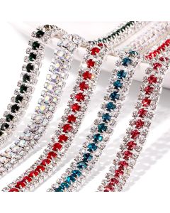DUCRYSTARL 1Yard 3Rows Crystal Rhinestone Chain Glass Chain Sewing Craft DIY Handmade Wedding Dresses & Party Decorations