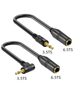 Nku 1/8" 3.5mm to 1/4" 6.35mm Jack Adapter Right Angle 6.5 3.5 TS Mono TRS Stereo AUX Audio Extension Cord for Speaker Amplifier