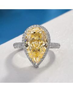 Huitan Big Pear Yellow/Pink Cubic Zirconia Rings for Women Luxury Wedding Engagement Band Accessories Gorgeous Ladies Jewelry