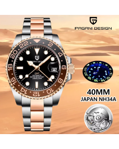 PAGANI DESIGN 2024 40MM New GMT Men Mechanical Watches NH34 AR Sapphire Automatic Watch 100M Waterproof Sports Watches for Men ﻿