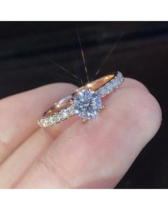 Huitan Classic 4 Claws Design Round Zirconia Women Wedding Engagement Rings 3 Colors Available Low-key Bridal Jewelry Hot Sale