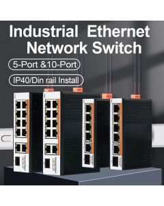 Gigabit Industrial Ethernet Switch PoE/Non-PoE 1000Mbps Unmanaged Network Switches 5 Port 10 Ports IP40 -40 to 80°C DIN Rail
