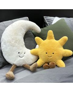 Adorable Smile Face White Moon Yellow Sun Plushie Stuffed Cute Cartoon Weather Plush Toy for Kid Bedroom Decor Sofa Throw Pillow