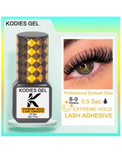 KODIES GEL Extreme Hold Eyelash Glue Professional Lash Glue Extensions Supplies 0.5 Sec Black 8-9 Week Retention Adhesive Bonder