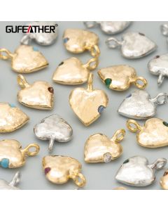 GUFEATHER ME44,jewelry accessories,18k gold rhodium plated,copper,heart shape,charms,diy pendants,jewelry making,6pcs/lot
