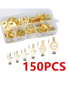 150PCS M3/M4/M5/M6/M8/M10 Ring Lugs Eyes Copper Crimp Terminals Cable Lug Wire Connector Non-insulated Assortment Kit